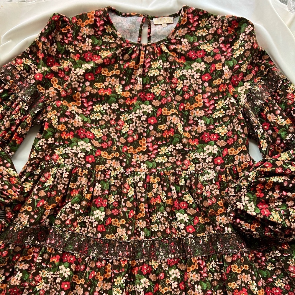 ByTIMO Corduroy Lace Tiered Brown Multi - Picture 5 of 7
